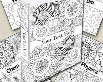 Doodle coloring binder covers doodling student teacher editable printable set of powerpoint instant download