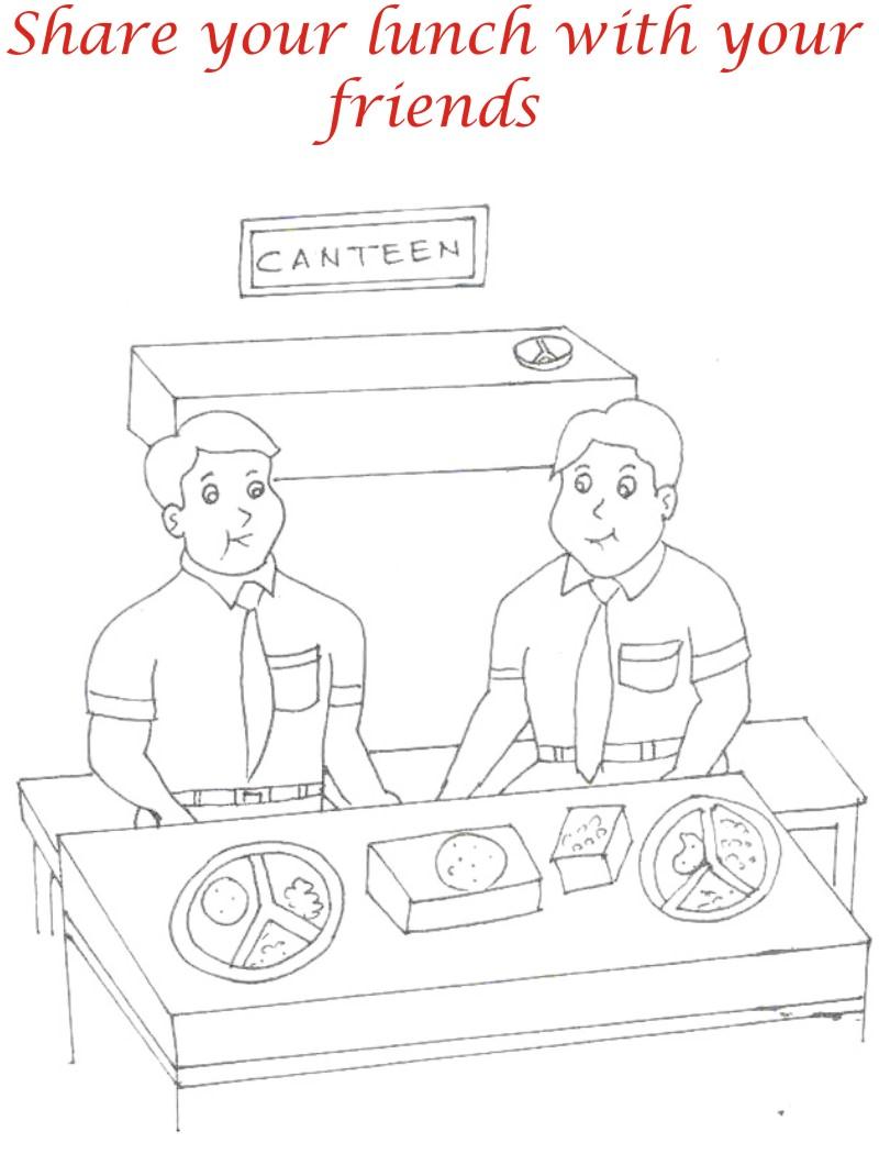 Lunch sharing coloring printable page for kids