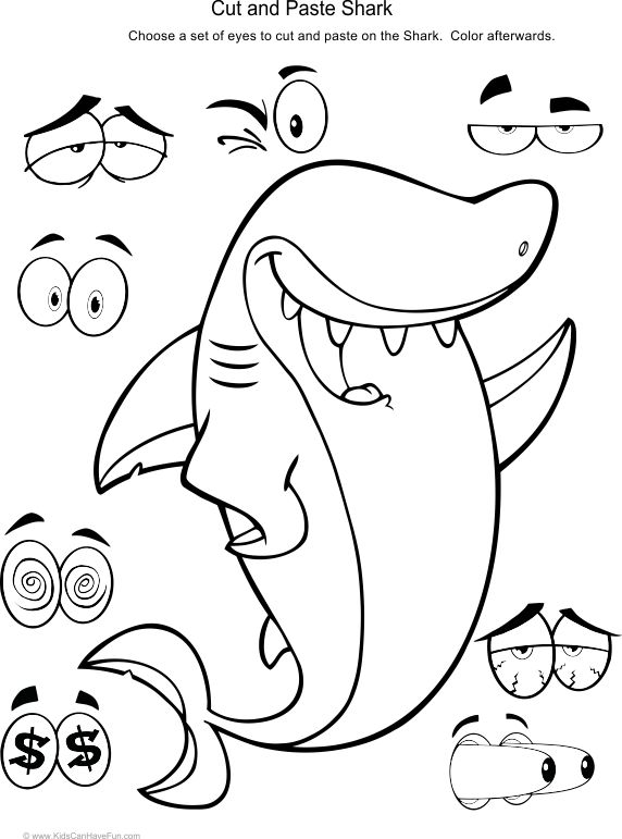 Cut and paste shark activity kids cut out eyes to paste onto the shark httpwwwkidscanhavefuâ toddler paper crafts preschool art activities shark activities