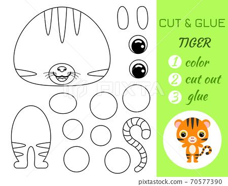 Coloring book cut and glue baby tiger