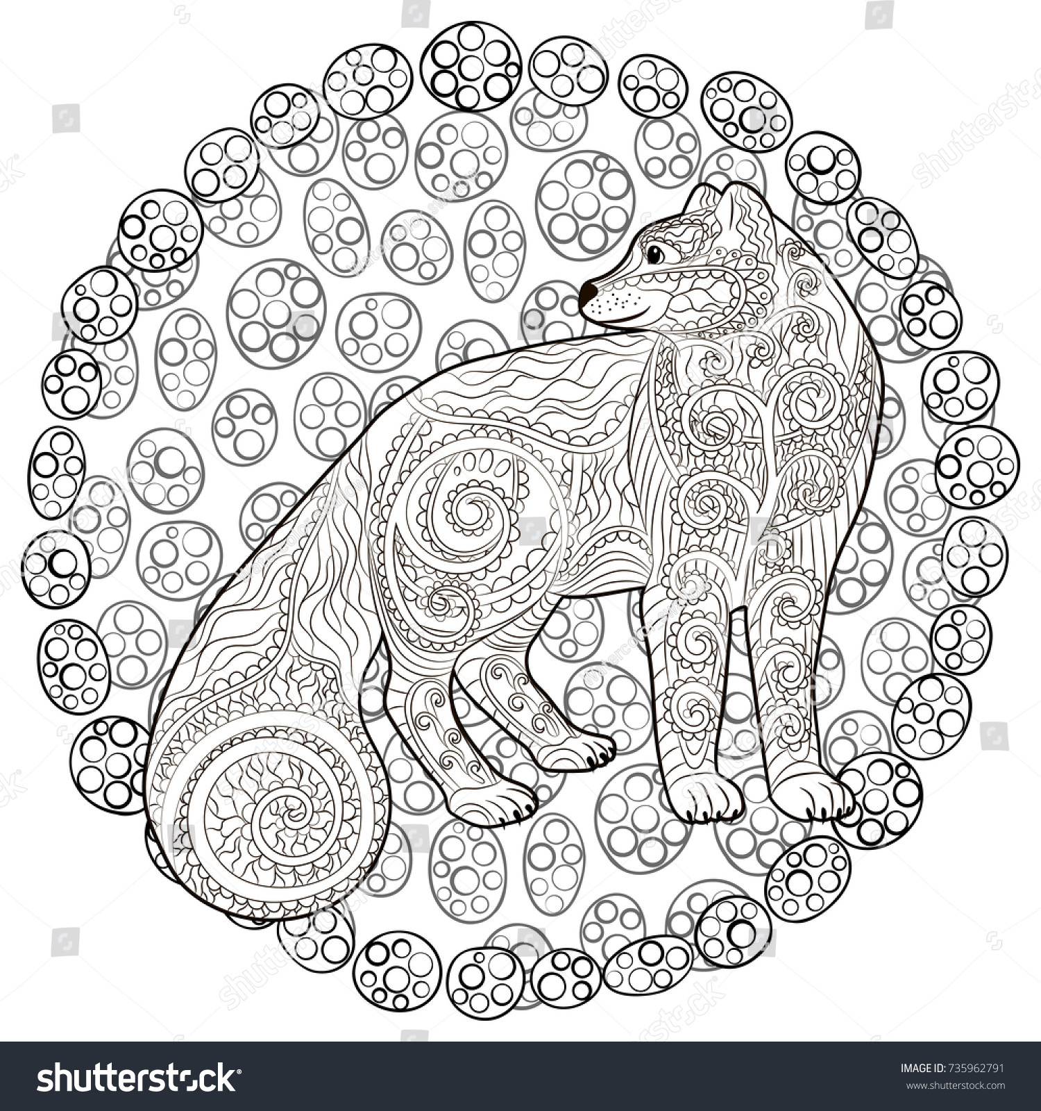Coloring page arctic fox anti stress stock vector royalty free