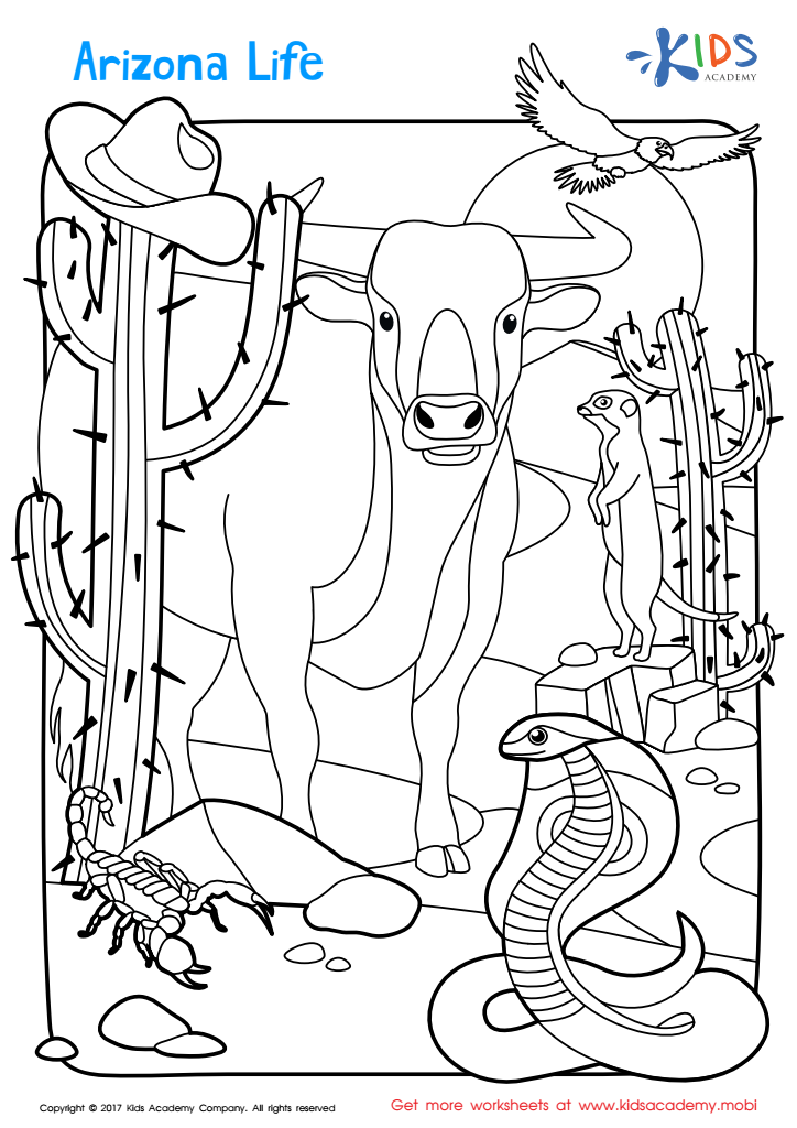 Arizona coloring page worksheet free printable worksheet for children