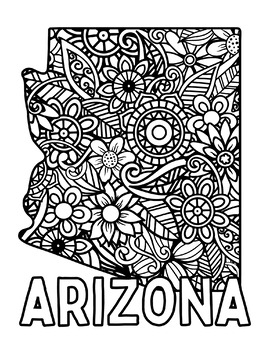 Arizona coloring pages state name shape floral mandala by fresh hobby
