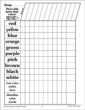 Color skills check list printable assessment tools forms and record sheets