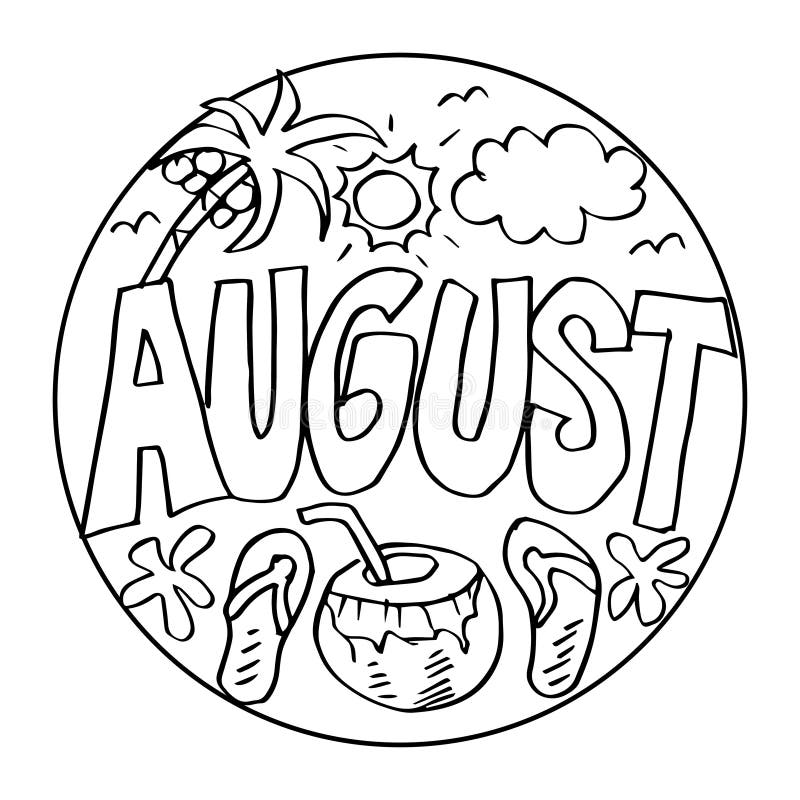 August coloring pages for kids stock vector