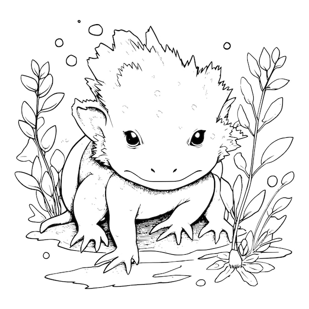 Premium vector axolotl coloring page drawing for kids