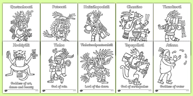 Aztec gods louring sheets for kids teacher made
