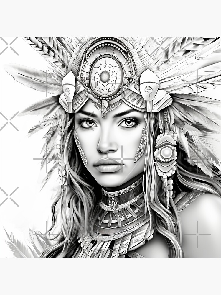 Female aztec warrior coloring page adult coloring sheet of the face of a mexica warrior chicano cultural icon instant digital download greeting card for sale by leonardo m