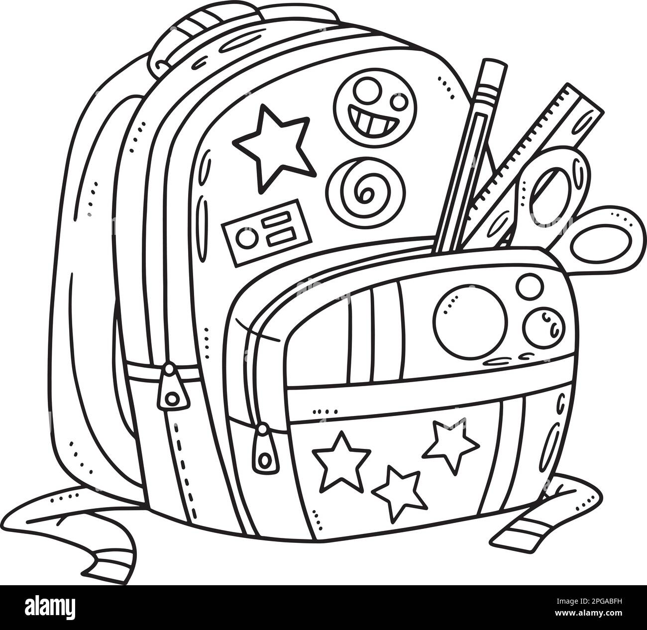 Back to school bag isolated coloring page for kids stock vector image art