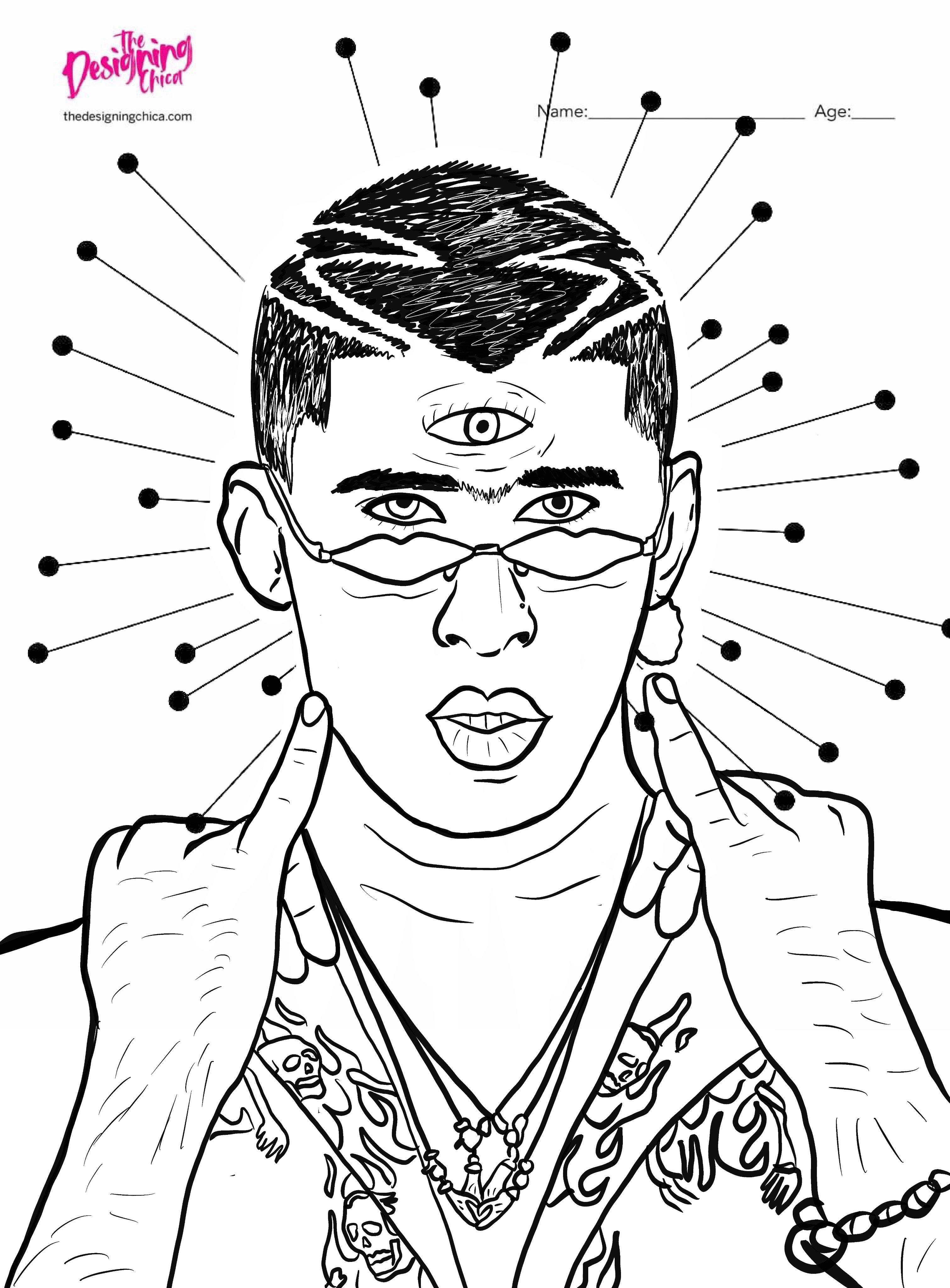 The designing chica on x today is day of this pandemic and its also bad bunnys birthday happy birthday sanbenito ð heres a coloring page to celebrate bad bunny at home