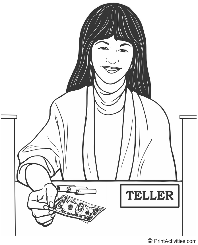 Bank teller coloring page yyyy