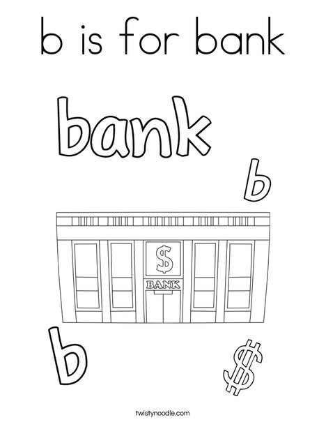 B is for bank coloring page