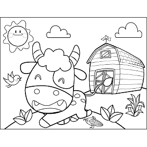 Cow with barn coloring page