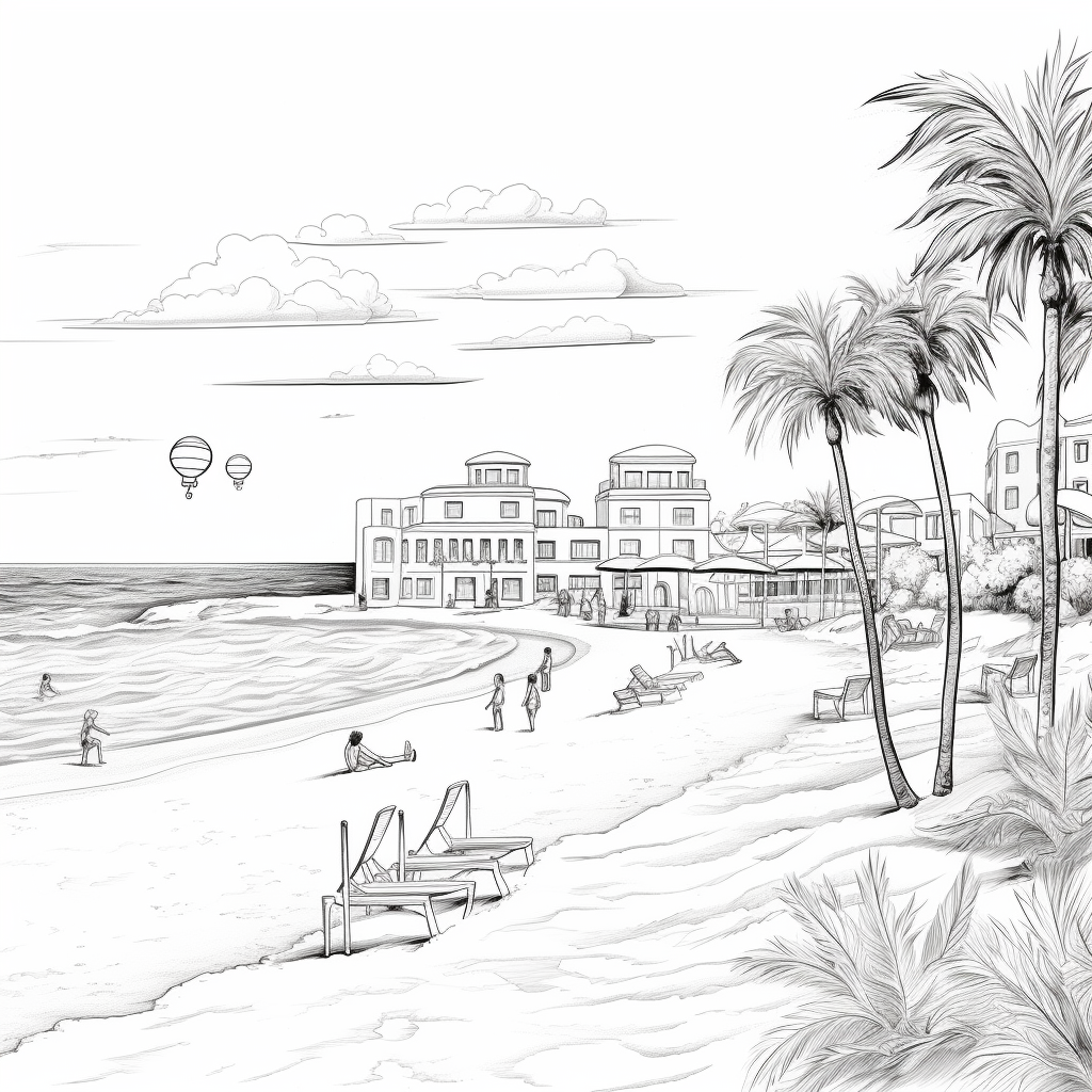 Realistic beach coloring pages