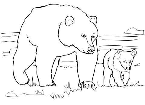 Grizzly bear family coloring page free printable coloring pages