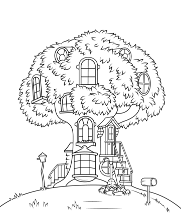 Explore the berenstain bears treehouse in this coloring page