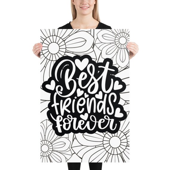 Best friends forever large coloring poster coloring page adults coloring page kids coloring page arts and crafts stress relief