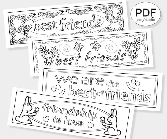 Instant download coloring page best friends bookmarks printable pdf instant download
