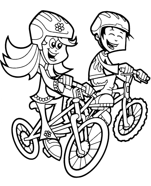 Children on bikes coloring picture for preschoolers