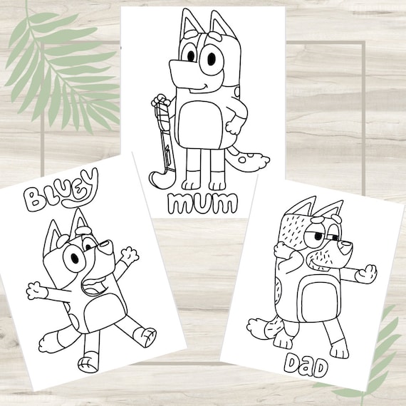 Bluey bingo coloring pages pack digital download bluey printable for kids to color at home or party mum bluey and dad edition