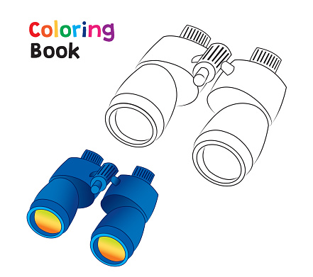 Blue color binoculars coloring page stock illustration