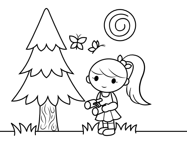 Printable girl with binoculars coloring page