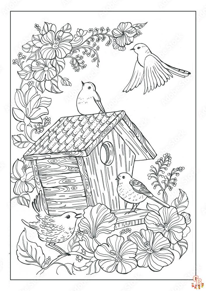 Bird house coloring pages printable free and easy to color