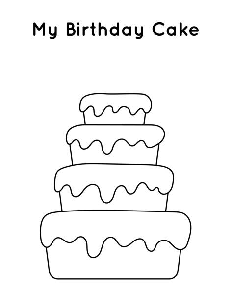Birthday coloring page for children decorate and draw cake worksheet for preschoolers vector illustration stock illustration