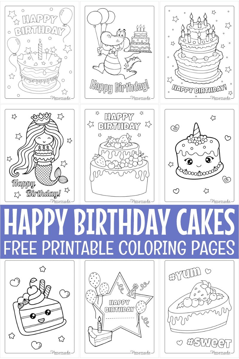 Birthday cake coloring pages for kids adults