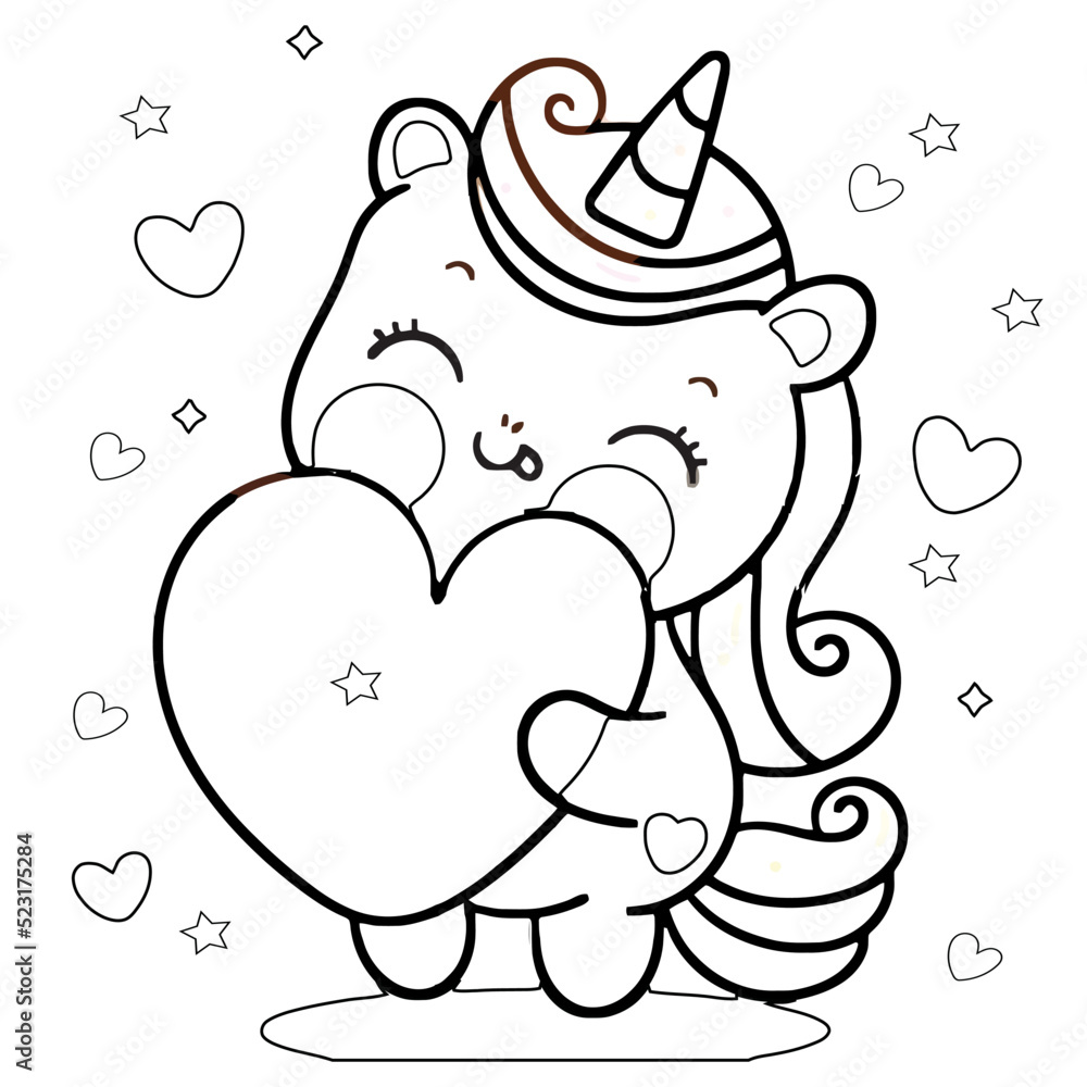 Cute cartoon unicorn black and white vector unicorn illustration for coloring book for kids creepy kawaii cute pastel baby unicorn coloring page unicorn icon vector