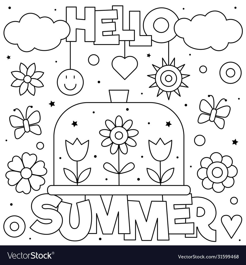 Hello summer coloring page black and white vector illustration download a free preview or high qâ summer coloring pages coloring pages summer coloring sheets