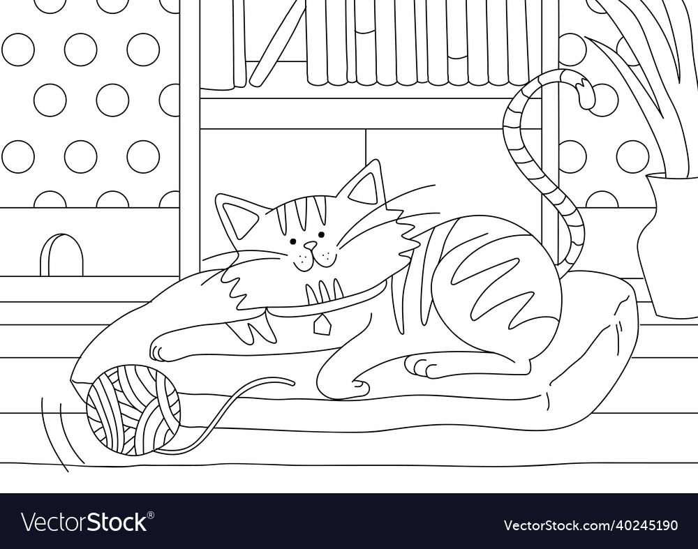 Cat kids coloring page blank printable design vector image