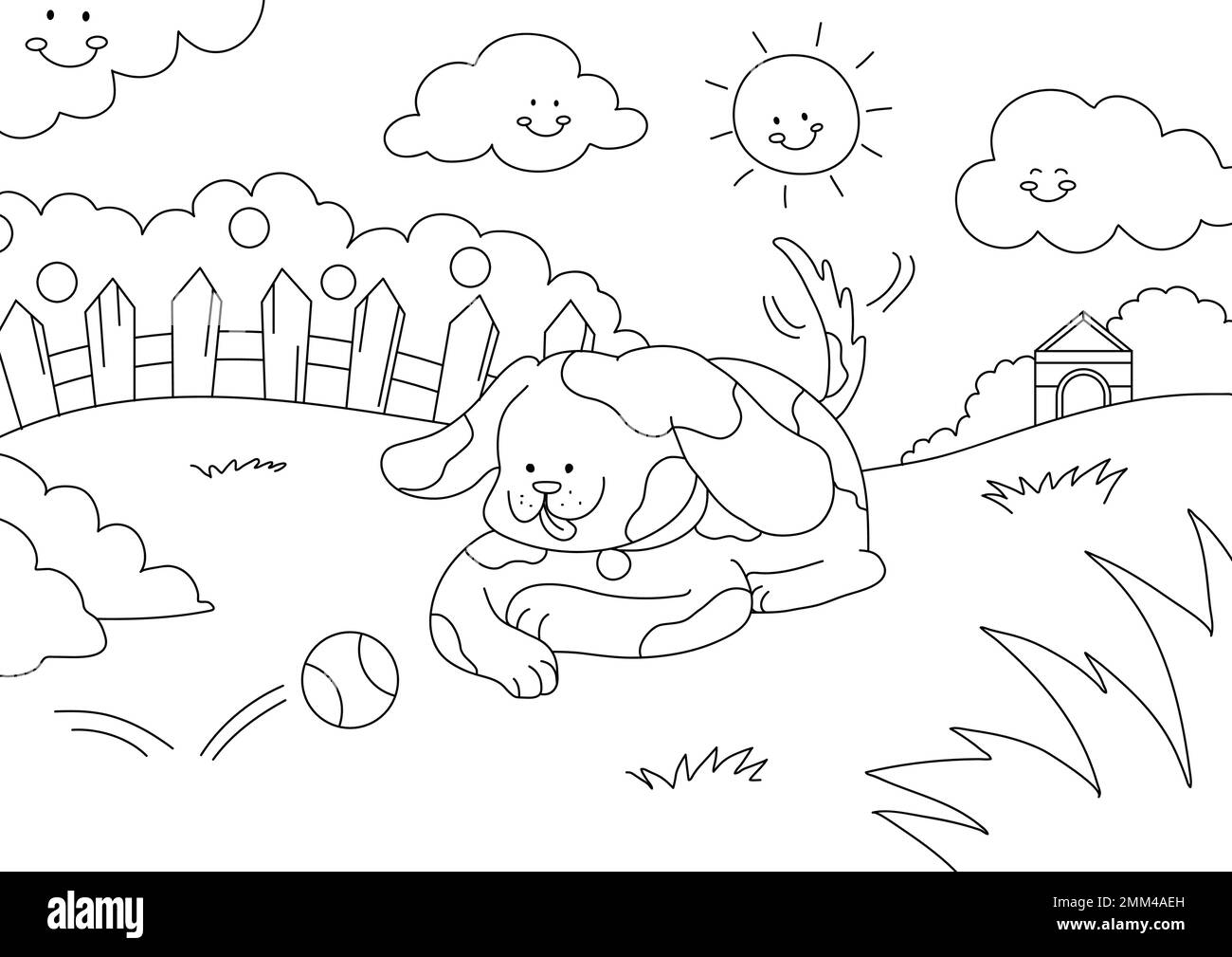 Dog kids coloring page vector blank printable design for children to fill in stock vector image art