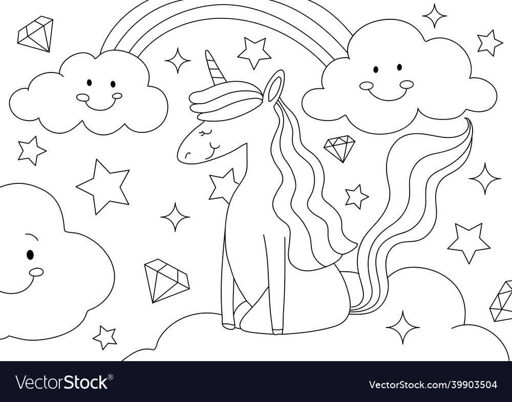Unicorn kids coloring page blank printable vector image