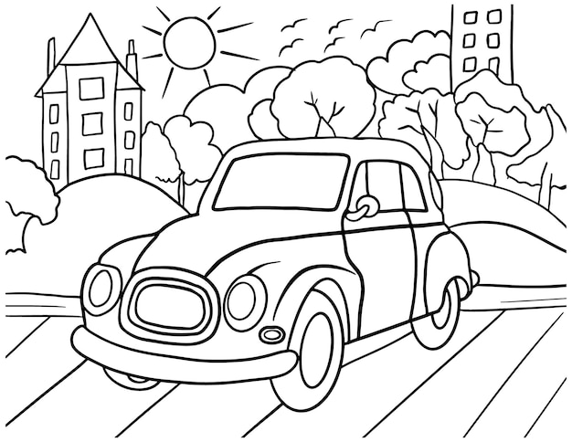 Premium vector car coloring page for kids line art vector blank printable design for children to fill in