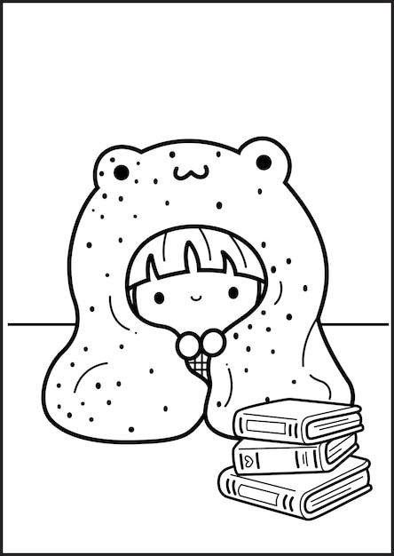 Premium vector a vector of coloring pages of a girl in a frog blanket