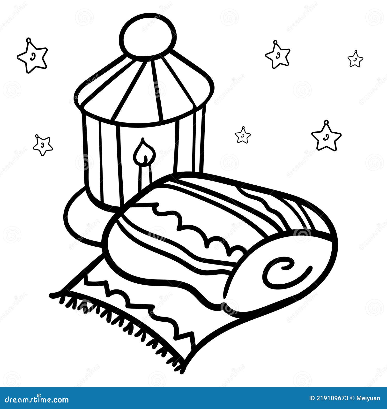 Coloring page or book starlight night coziness and fort image of lamps and blankets on the background of stars