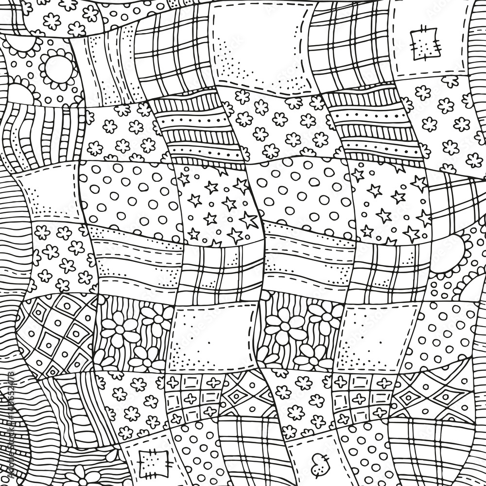 Quilt blanket background adult coloring book page vector