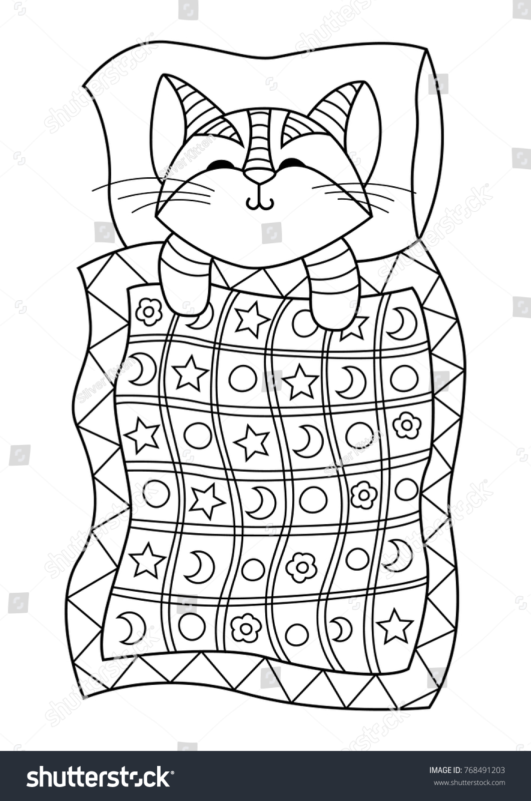 Outlined doodle antistress coloring cute cat stock vector royalty free