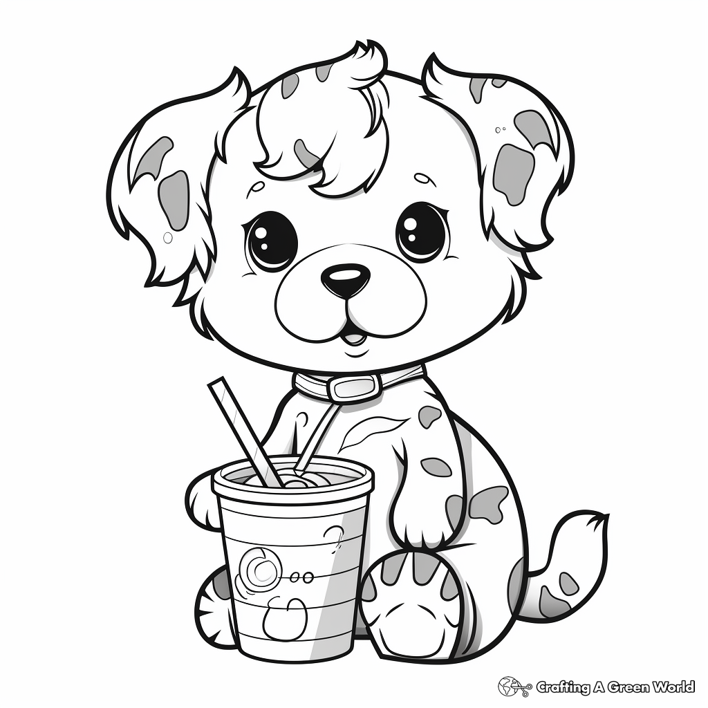 Animals drinking boba coloring pages