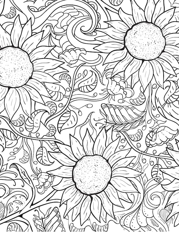 Floral coloring pages coloring book for adults floral adult coloring book flowers coloring pages instant download
