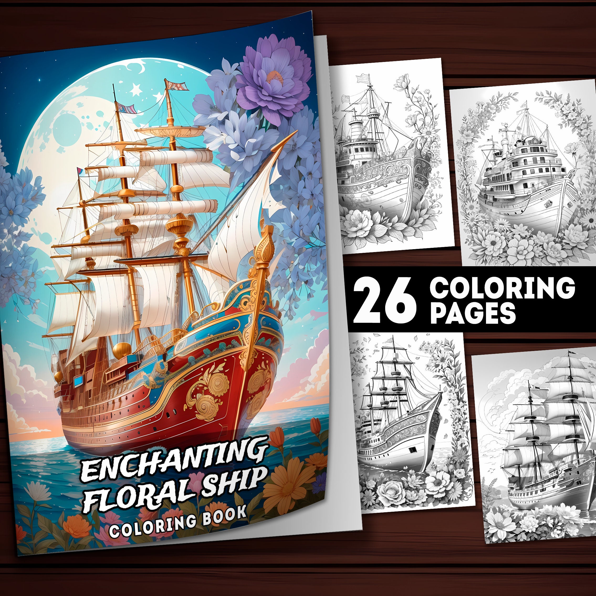 Floral ship coloring pages floral boat coloring book