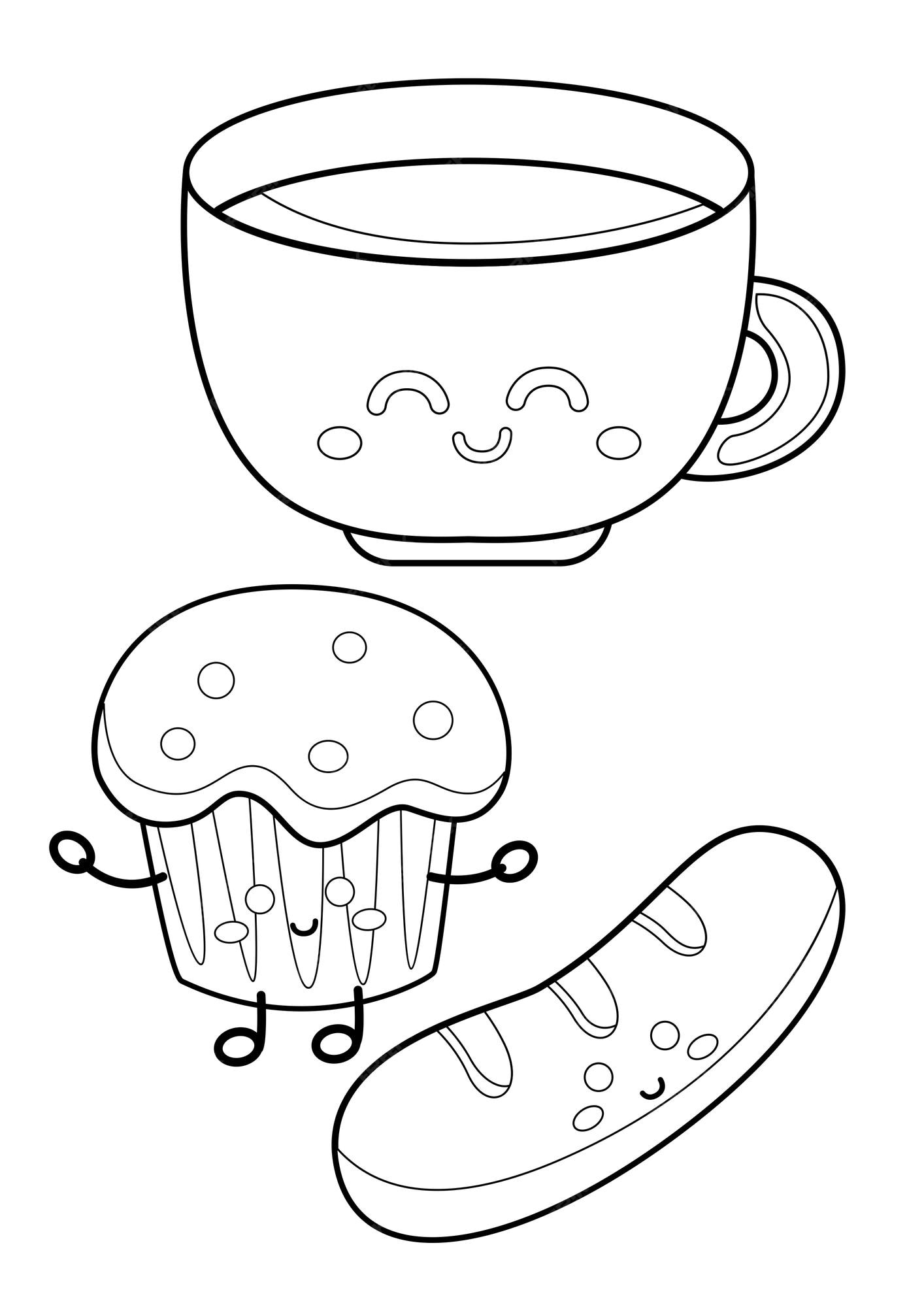 Premium vector breakfast muffin and coffee food coloring pages a for kids and adult