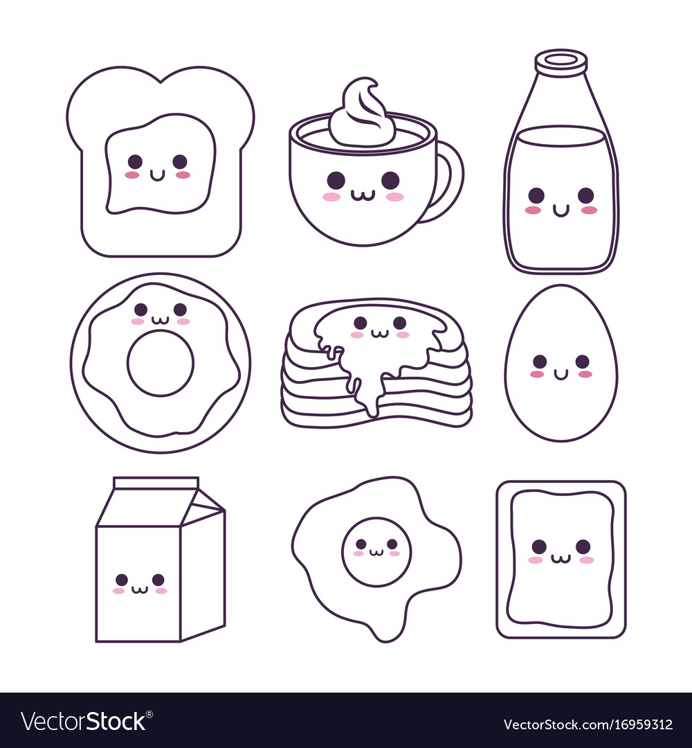 Kawaii breakfast food design royalty free vector image