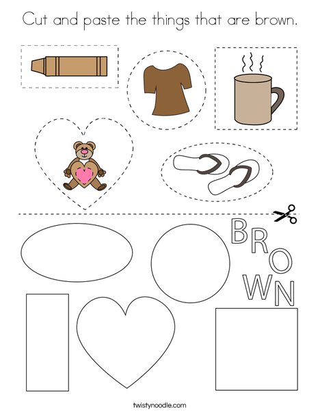Cut and paste the things that are brown coloring page