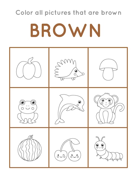 Premium vector color all objects that are brown color educational coloring game for kids