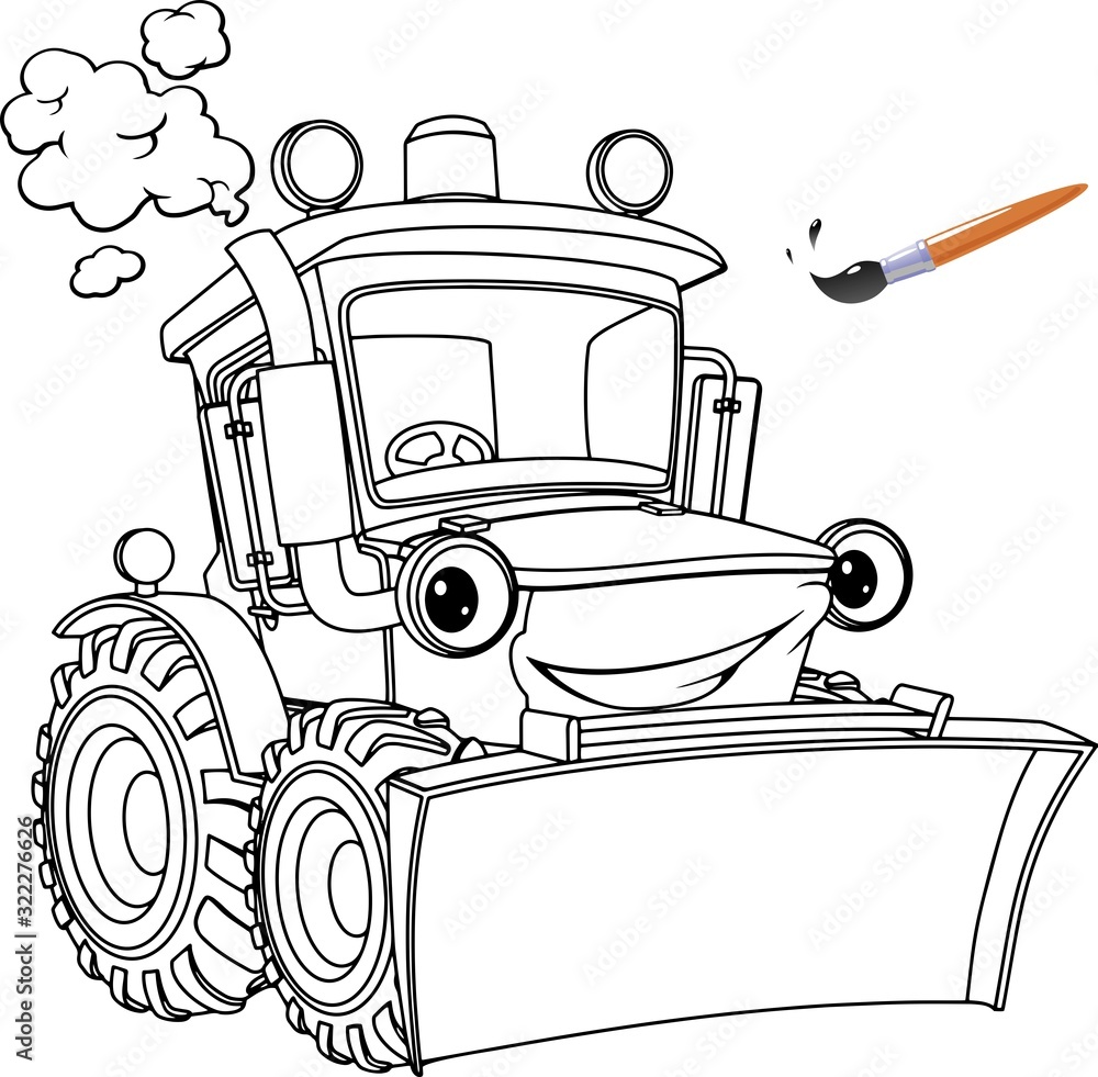 Funny tractor bulldozer coloring pages coloring book design for kids and children vector