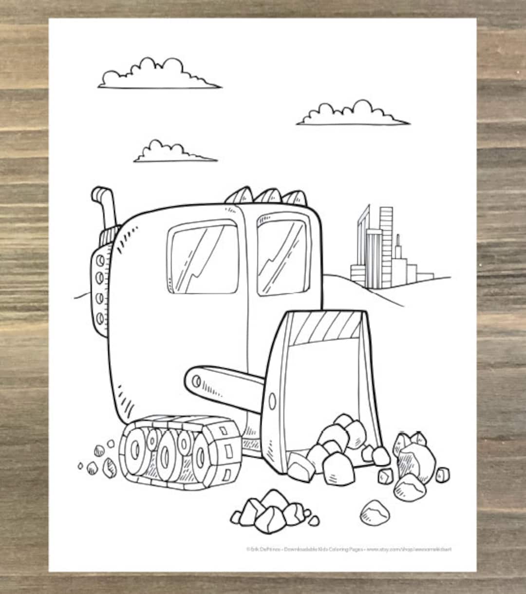 Big construction bulldozer coloring page downloadable pdf file