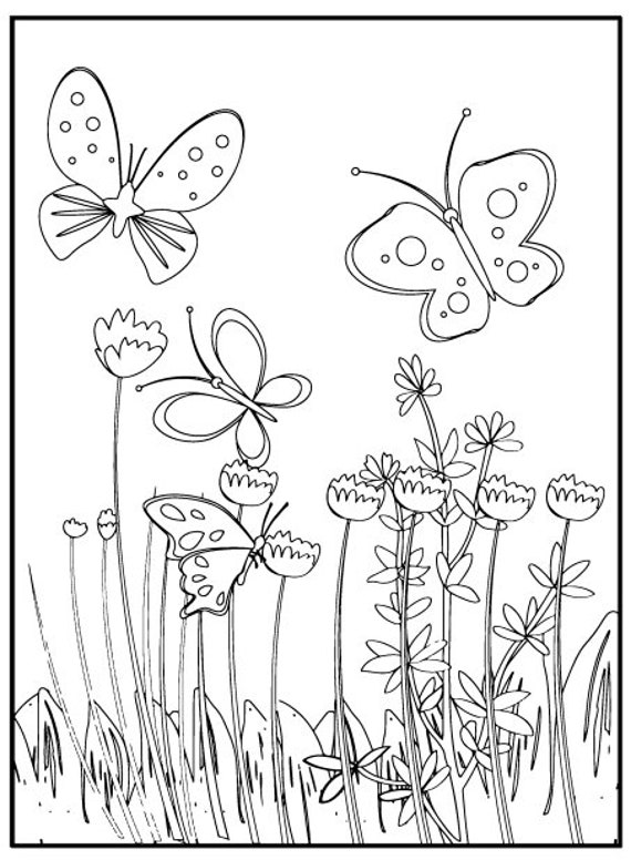 Butterfly coloring pages printable butterfly and flower coloring sheets for kids and adults coloring book party activity instant download