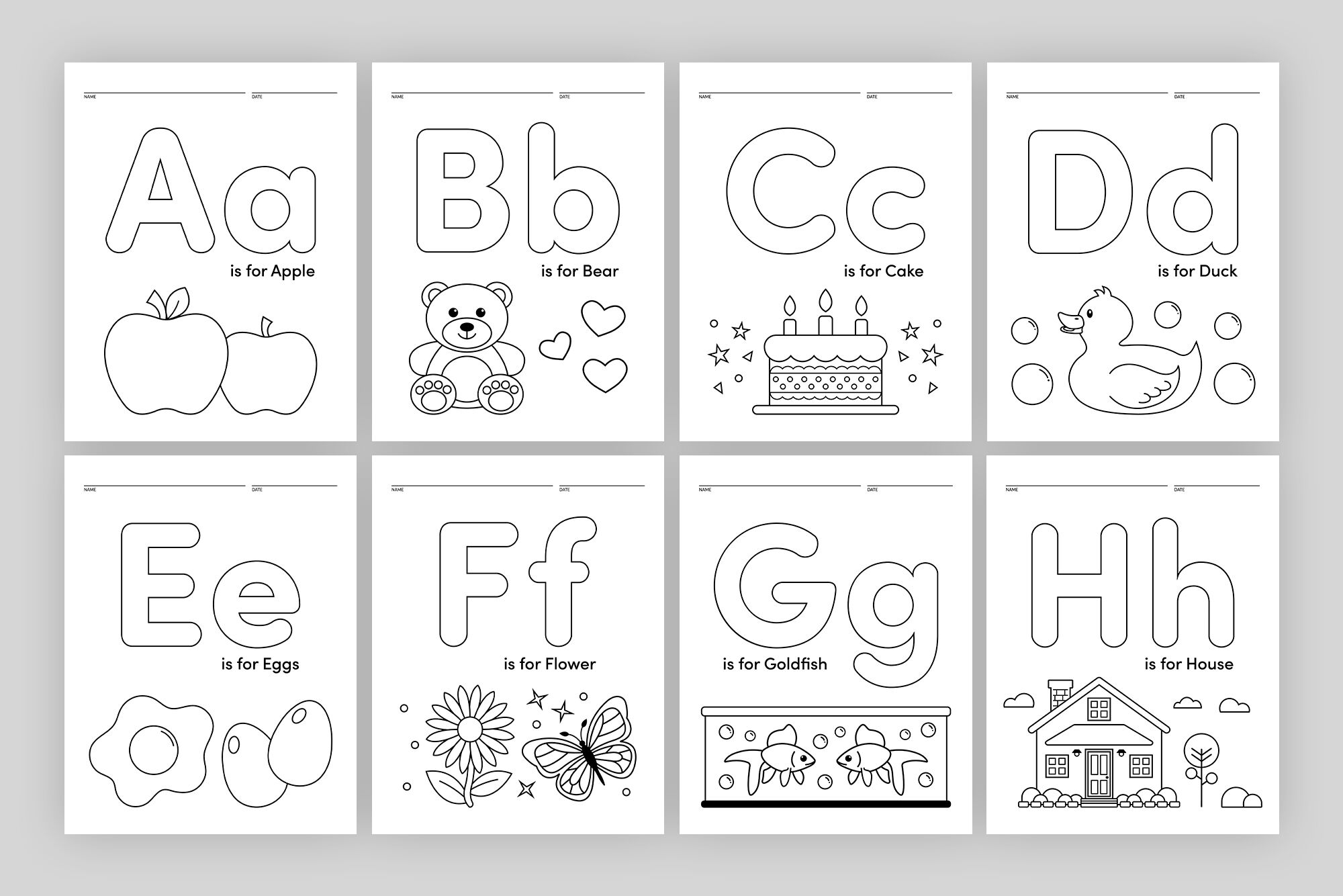 Alphabet coloring pages by running with foxes